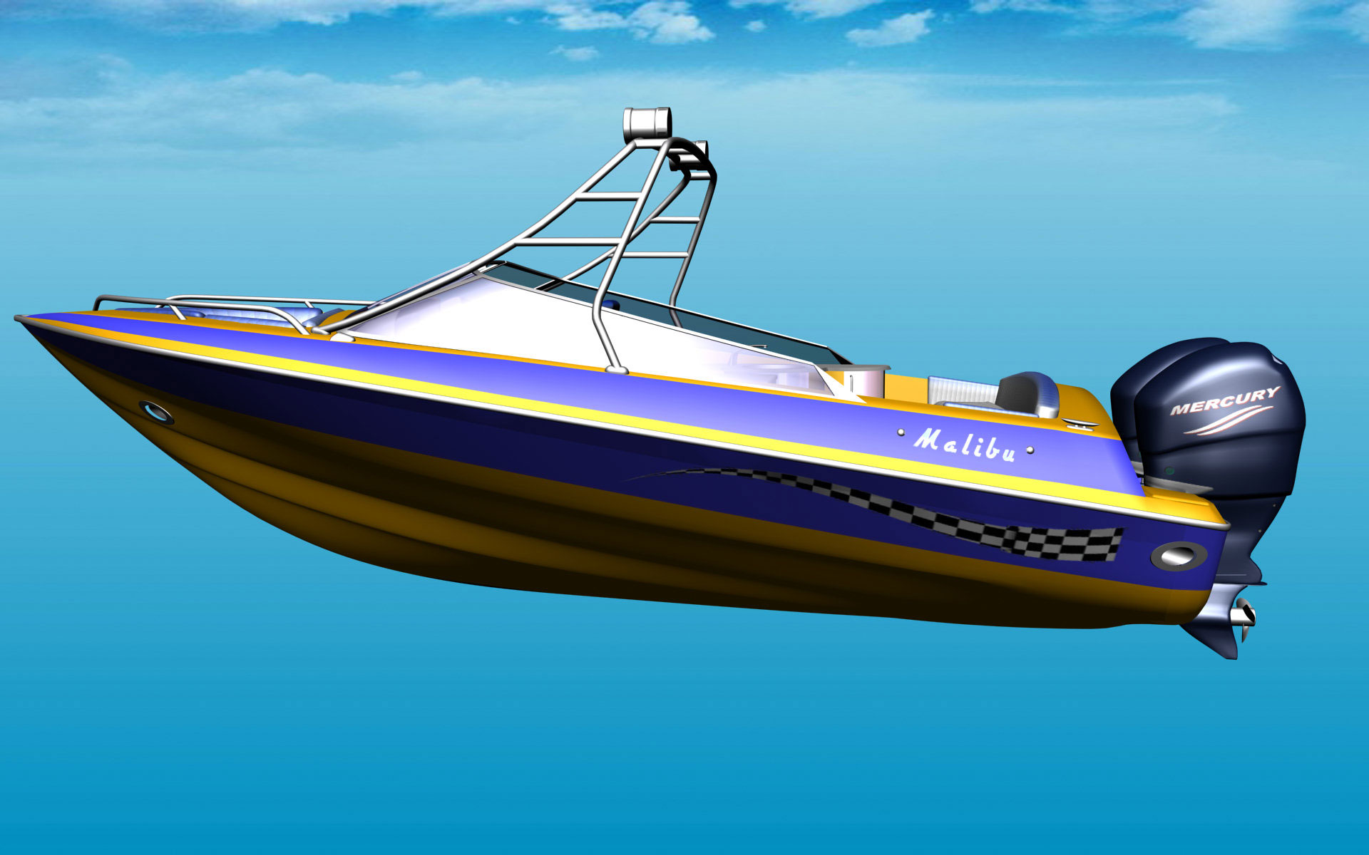 Animated Speed Boat Malibu 32 motor boat for fsx