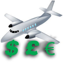 Sell Add-ons aircraft icon with currency symbols